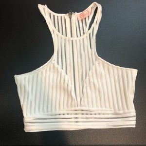 Blush white striped sheer crop tank M
